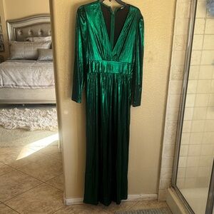 Shimmering Green Long Sleeve Jumpsuit